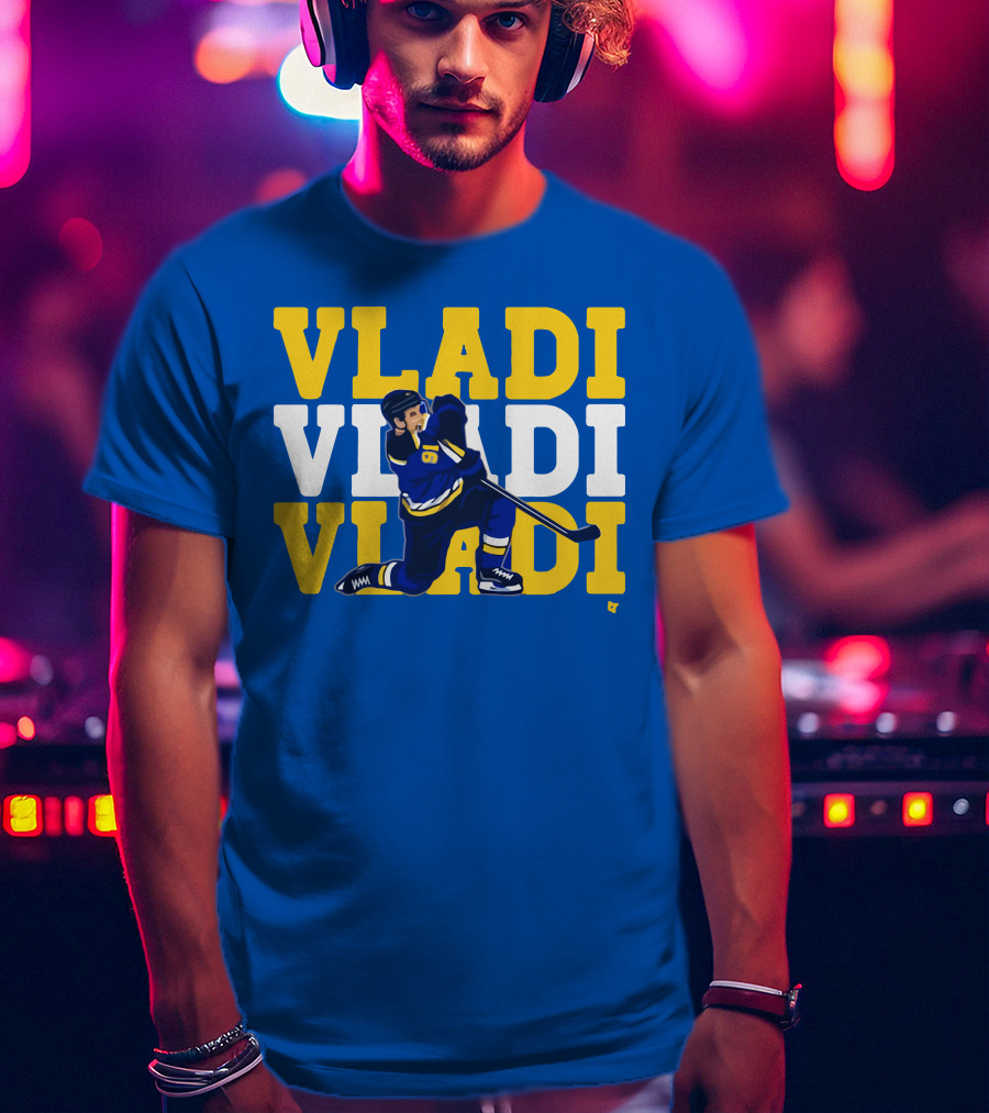 VLADI Chant Hockey Player In Blue And Yellow With Number 91 T-Shirt