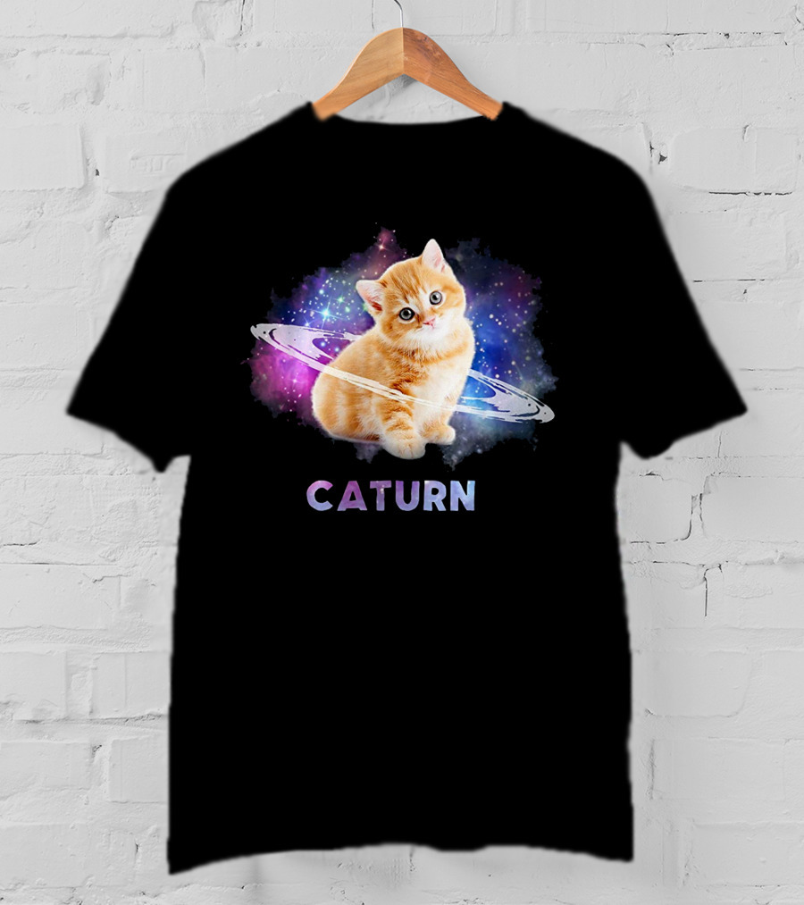 Cat In Space Caturn Saturn Randball Kitten In Cosmic Rings T-Shirt