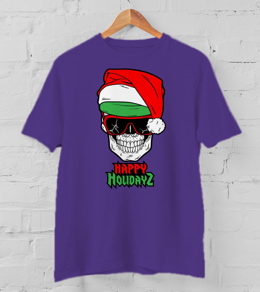 Matt Cardona Happy Holidayz Skull Santa Hat T-Shirt