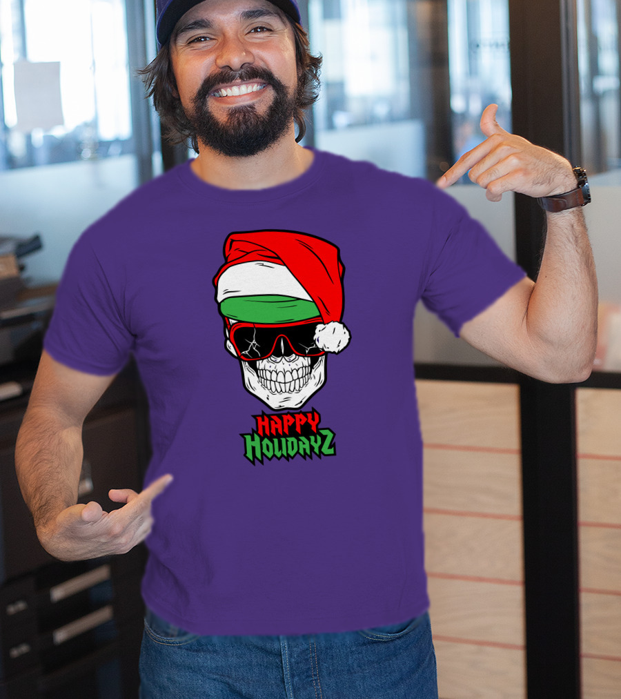 Matt Cardona Happy Holidayz Skull Santa Hat T-Shirt