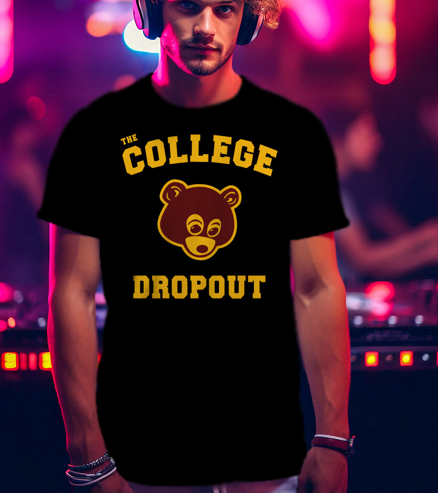 The College Dropout Bear Face Design In T-Shirt