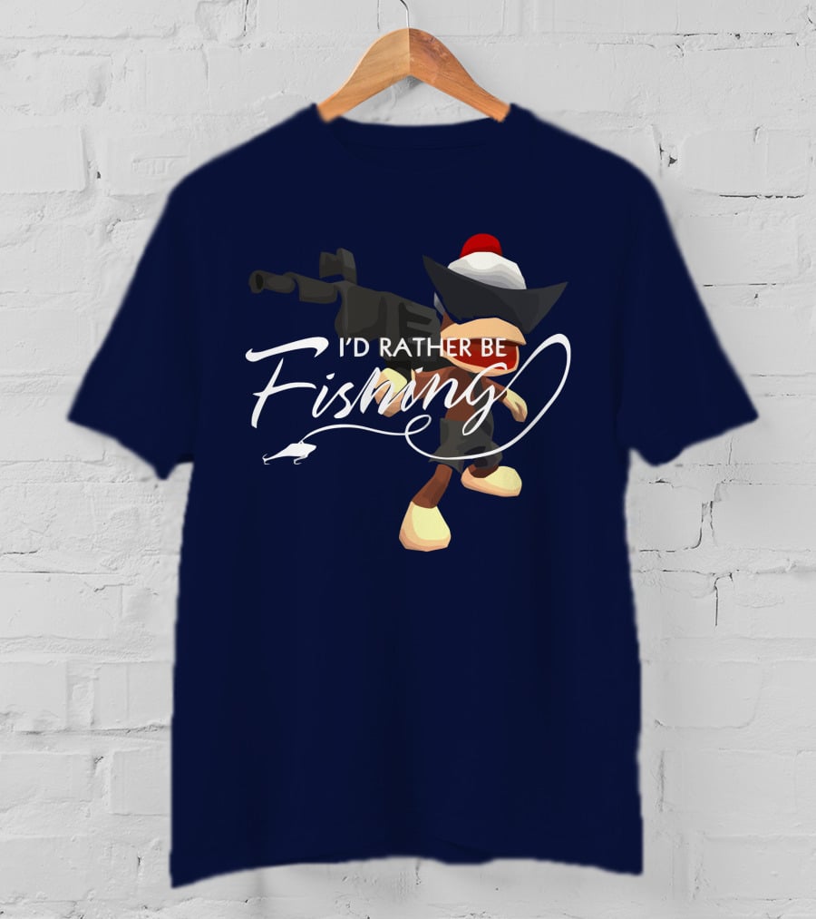 I'd Rather Be Fishing Video Game Character With Rod And Hat T-Shirt