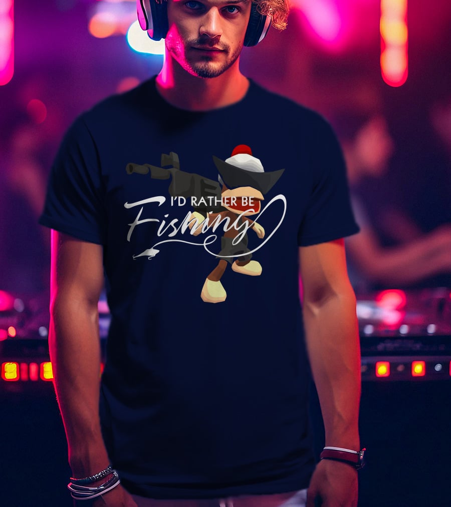 I'd Rather Be Fishing Video Game Character With Rod And Hat T-Shirt