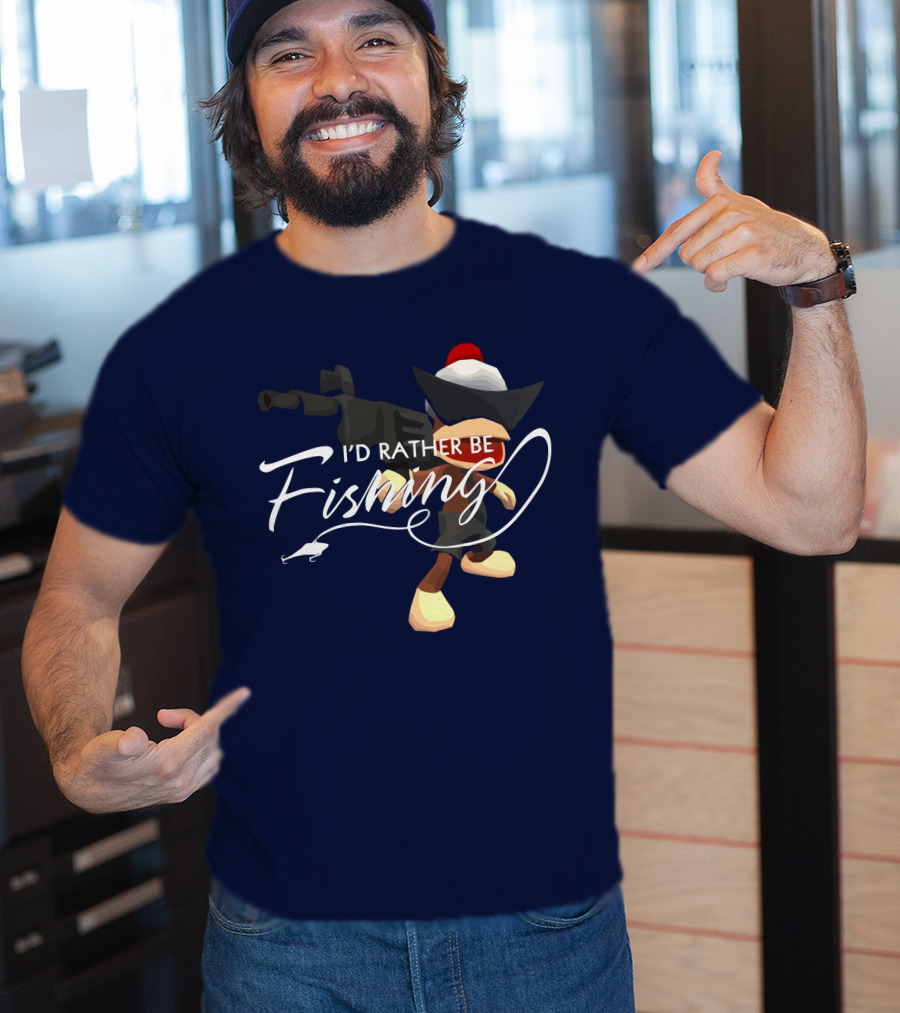 I'd Rather Be Fishing Video Game Character With Rod And Hat T-Shirt