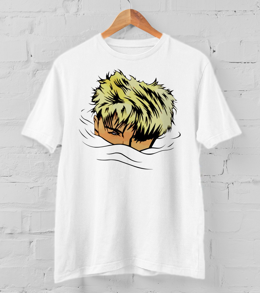 The Devil Wore Anime Character With Blond Spiky Hair Peeking Above Water T-Shirt