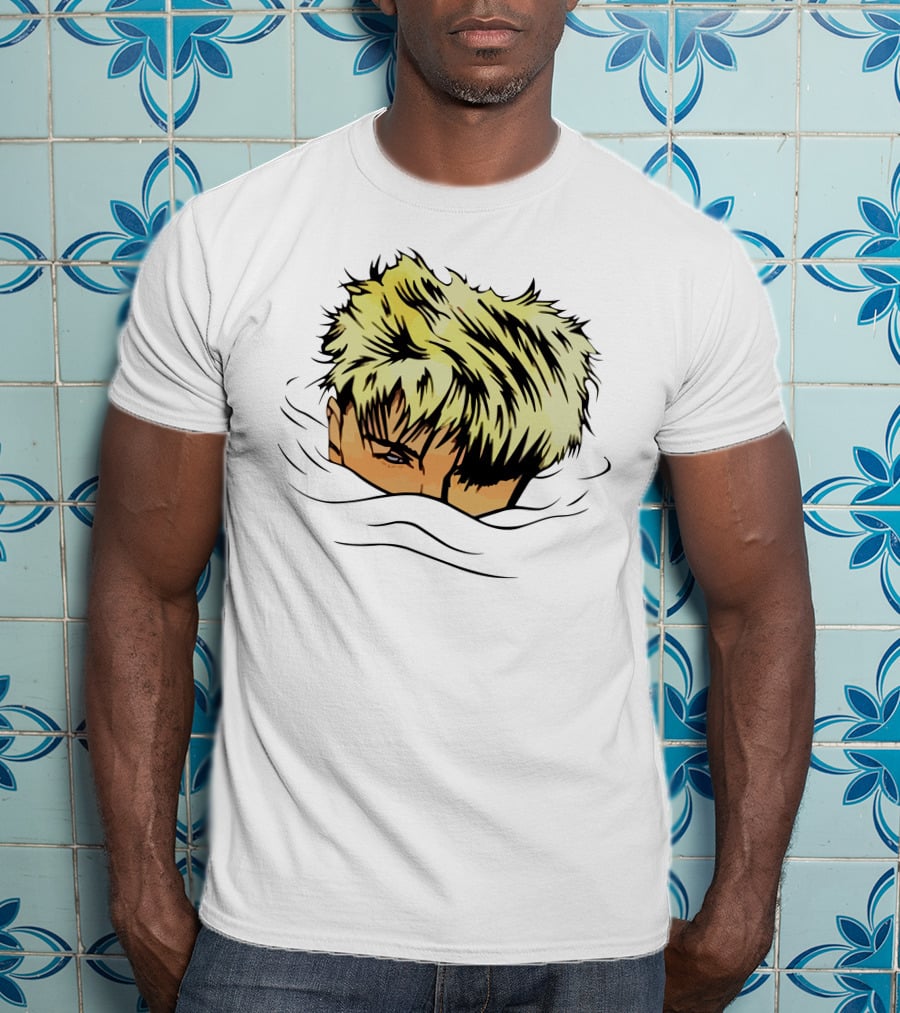 The Devil Wore Anime Character With Blond Spiky Hair Peeking Above Water T-Shirt