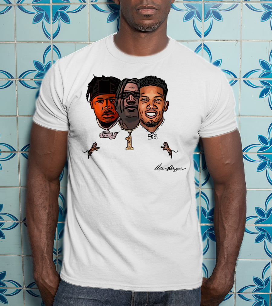 Joe Burrow Ja'Marr Chase Tee Higgins Tyler Boyd Bengals Football Faces And Chains T-Shirt