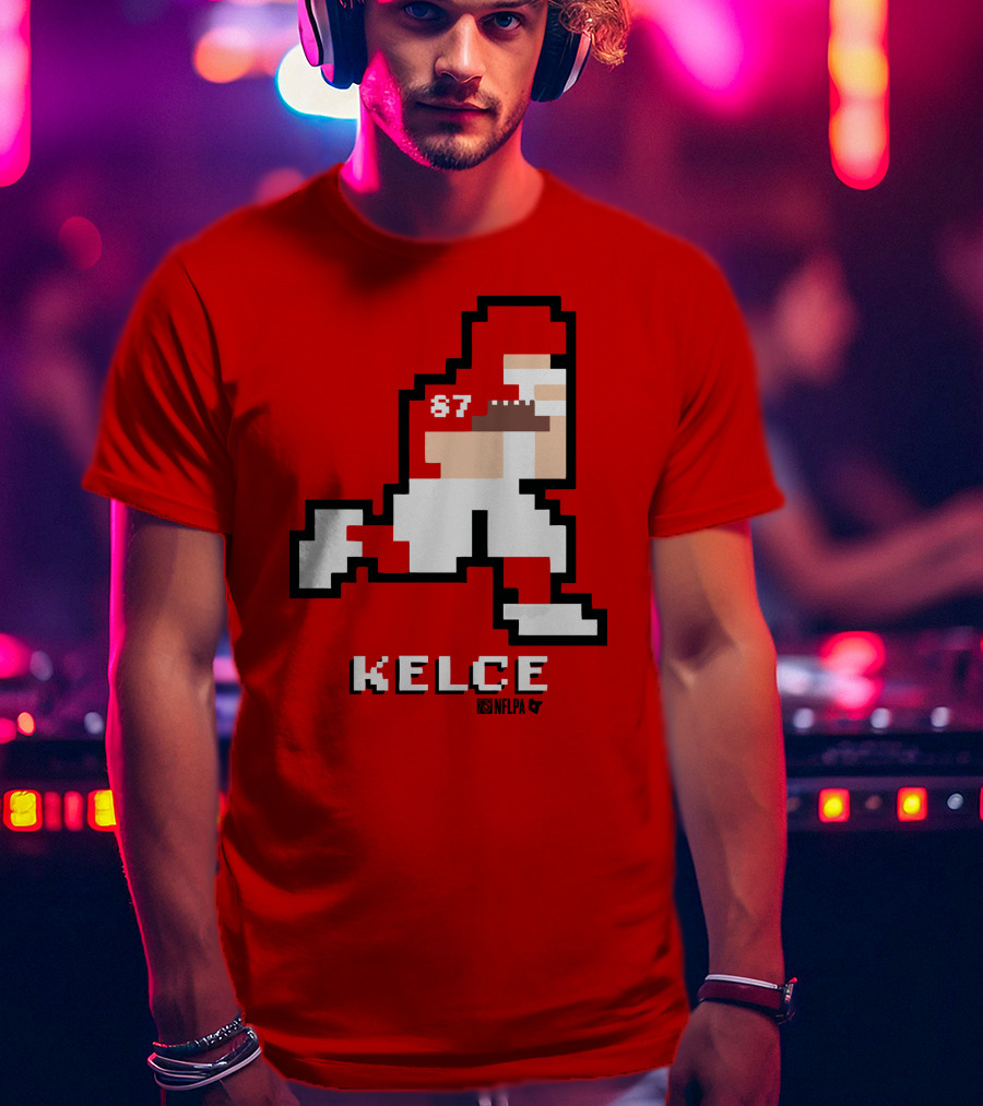 Kelce 87 NFLPA 8 Bit Retro Football Red T-Shirt