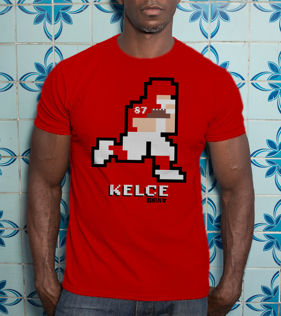 Kelce 87 NFLPA 8 Bit Retro Football Red T-Shirt