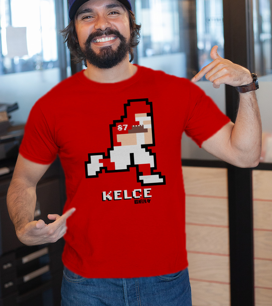 Kelce 87 NFLPA 8 Bit Retro Football Red T-Shirt