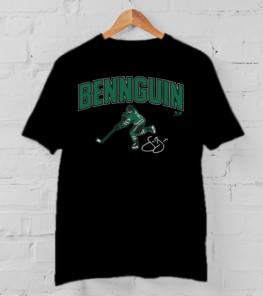 Bennguin Hockey Player Silhouette In Green And White With Signature T-Shirt