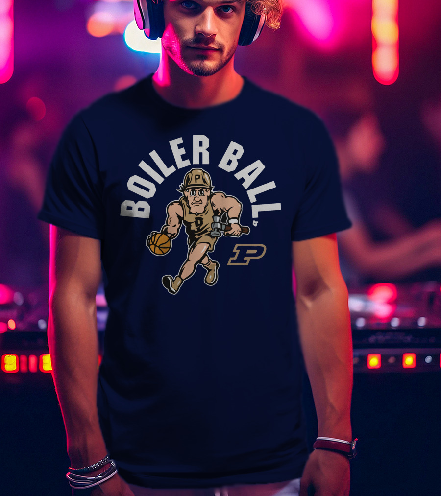 Purdue Boiler Ball Mascot Dribbling Basketball T-Shirt