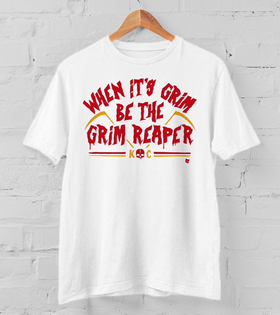 When It's Grim Be The Grim Reaper K C Red And Yellow Scythes T-Shirt