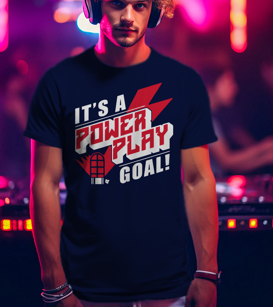IT'S A POWER PLAY GOAL Retro Hockey Net Lightning Bolt T-Shirt