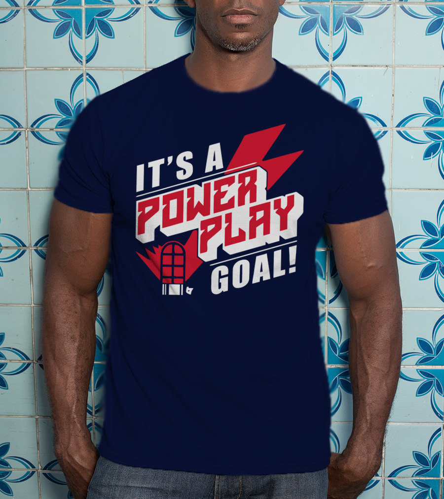 IT'S A POWER PLAY GOAL Retro Hockey Net Lightning Bolt T-Shirt