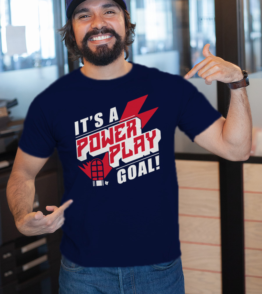 IT'S A POWER PLAY GOAL Retro Hockey Net Lightning Bolt T-Shirt
