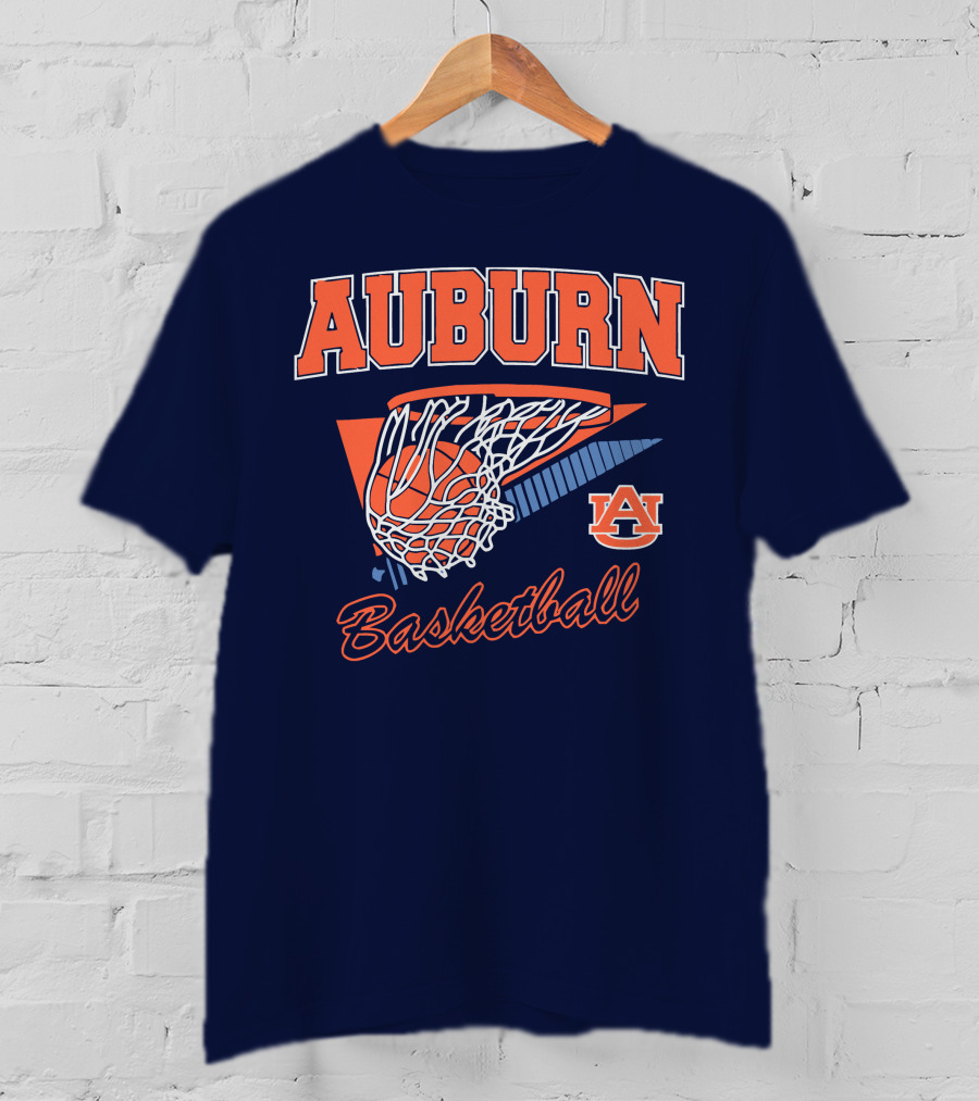 Auburn Basketball Retro Style Net And Ball T-Shirt