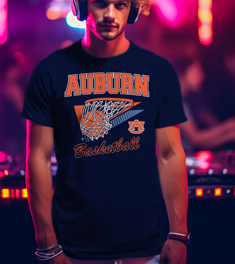 Auburn Basketball Retro Style Net And Ball T-Shirt
