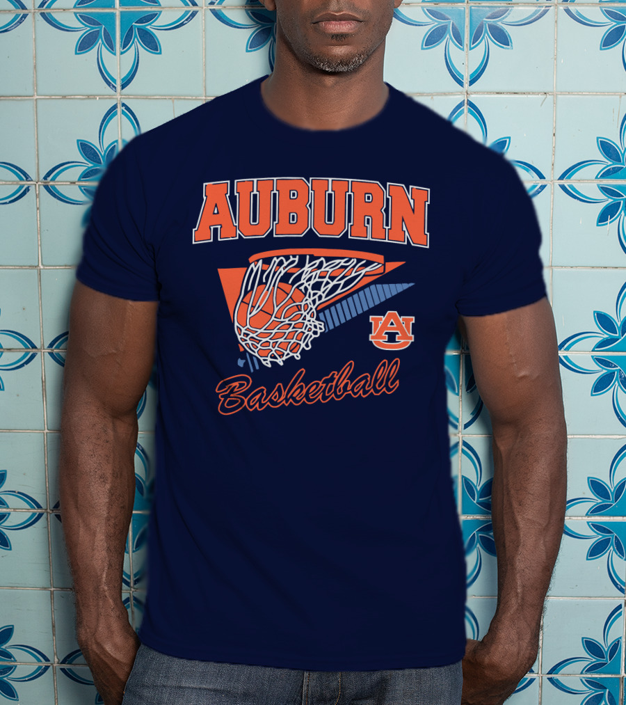 Auburn Basketball Retro Style Net And Ball T-Shirt