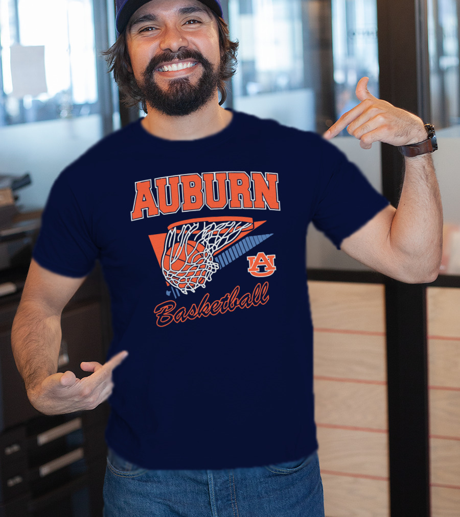 Auburn Basketball Retro Style Net And Ball T-Shirt