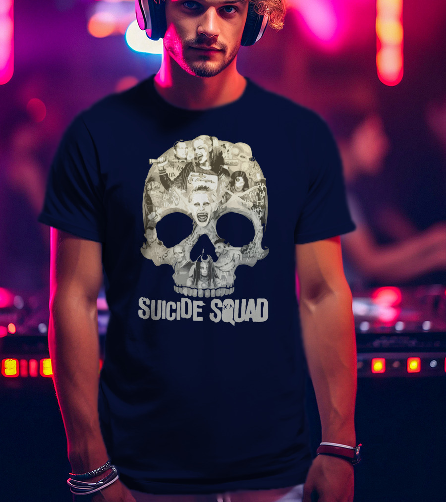 Suicide Squad Skull Collage With Iconic Characters T-Shirt