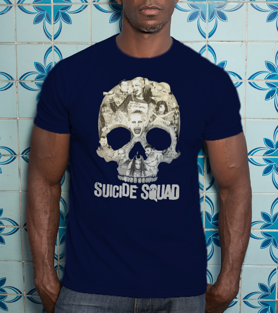 Suicide Squad Skull Collage With Iconic Characters T-Shirt