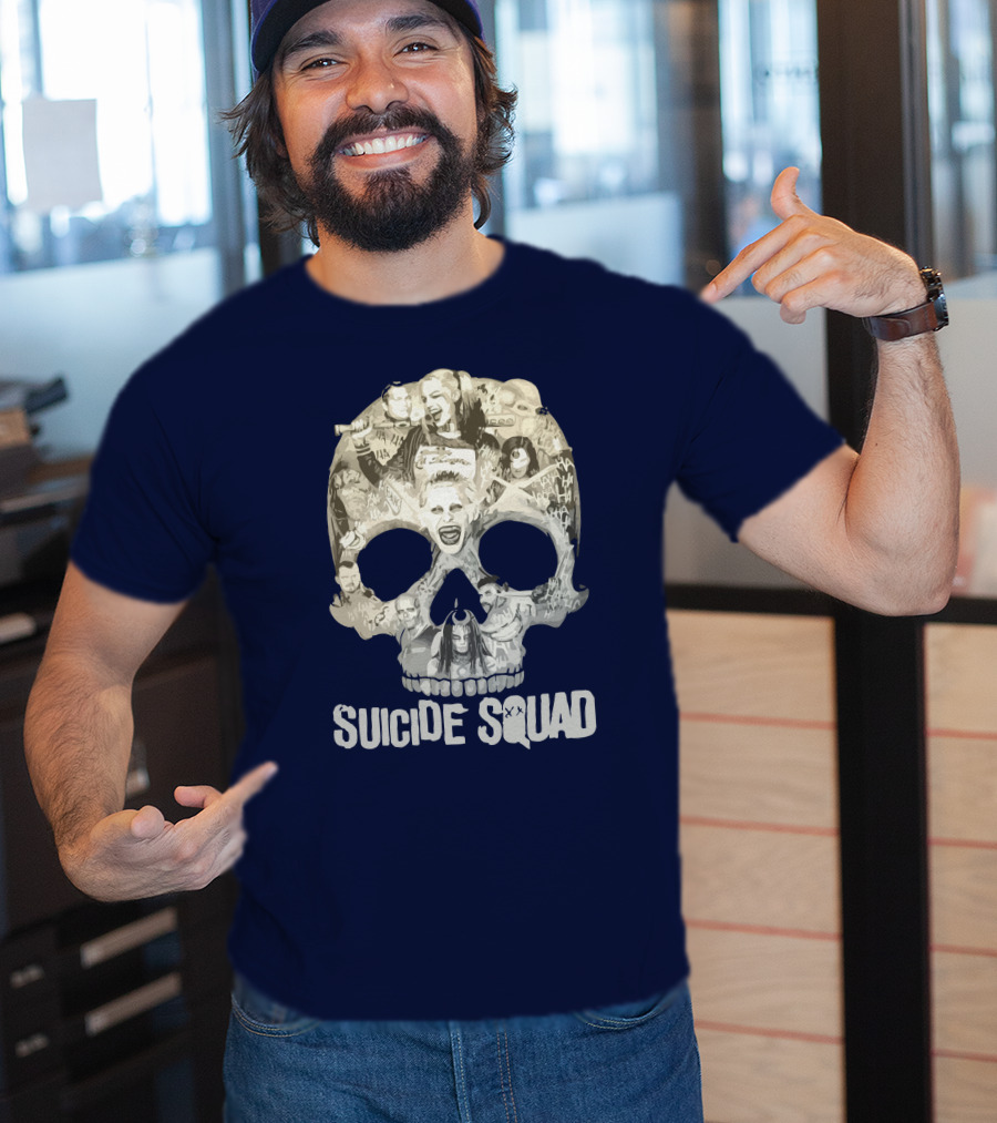 Suicide Squad Skull Collage With Iconic Characters T-Shirt