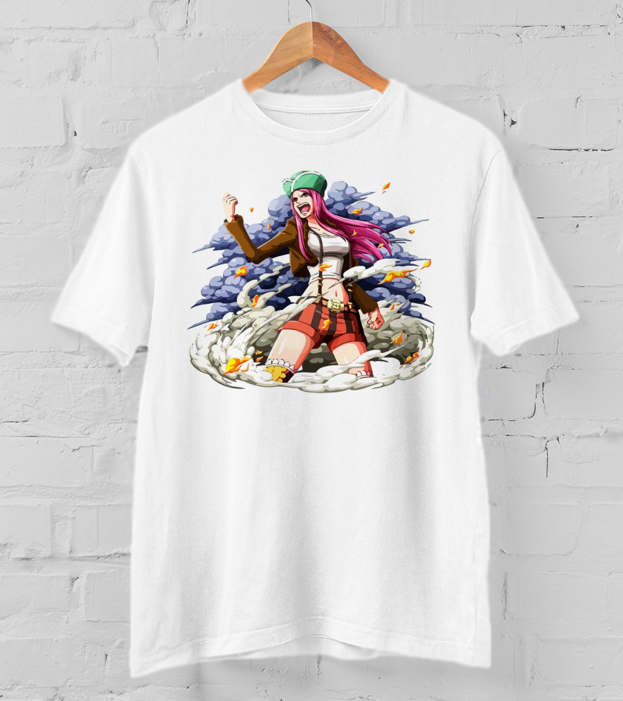 One Piece Jewelry Bonney Character Art With Clouds And Flames T-Shirt
