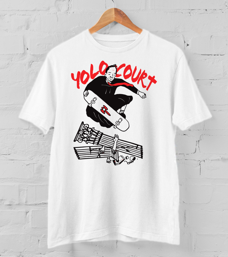 YOLO Court Skateboarding Judge Over Columns T-Shirt