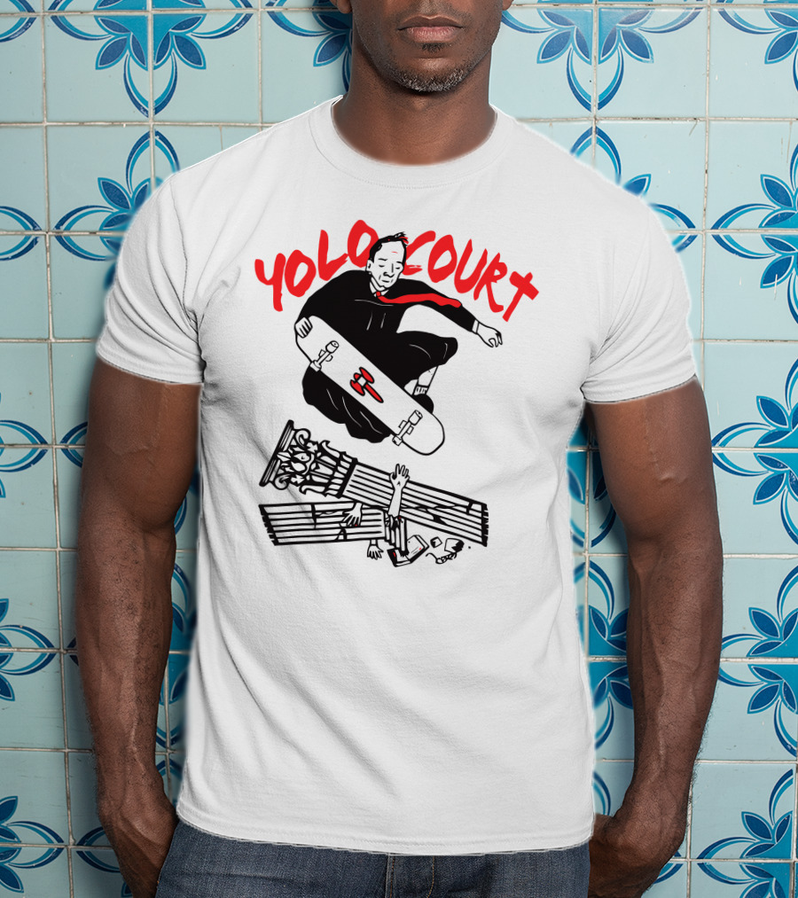 YOLO Court Skateboarding Judge Over Columns T-Shirt