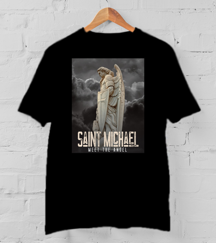 Saint Michael Meet The Angel Statue In Stormy Sky T-Shirt