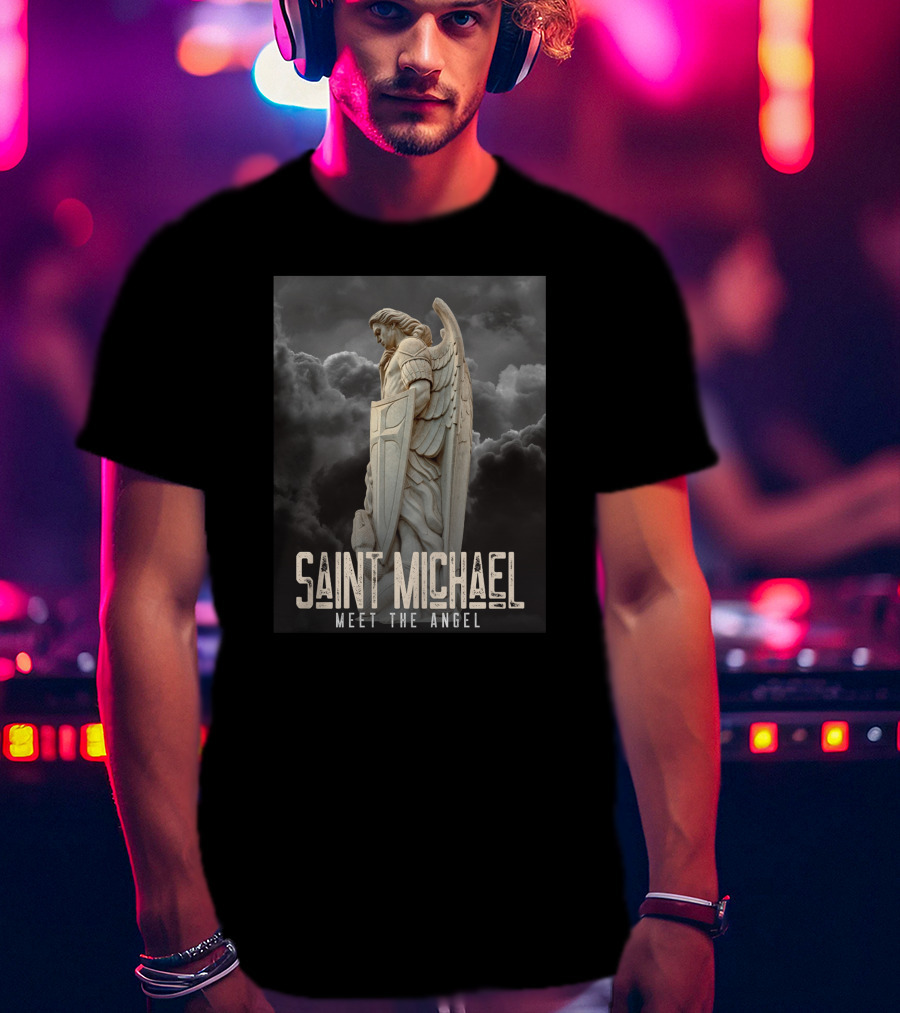 Saint Michael Meet The Angel Statue In Stormy Sky T-Shirt