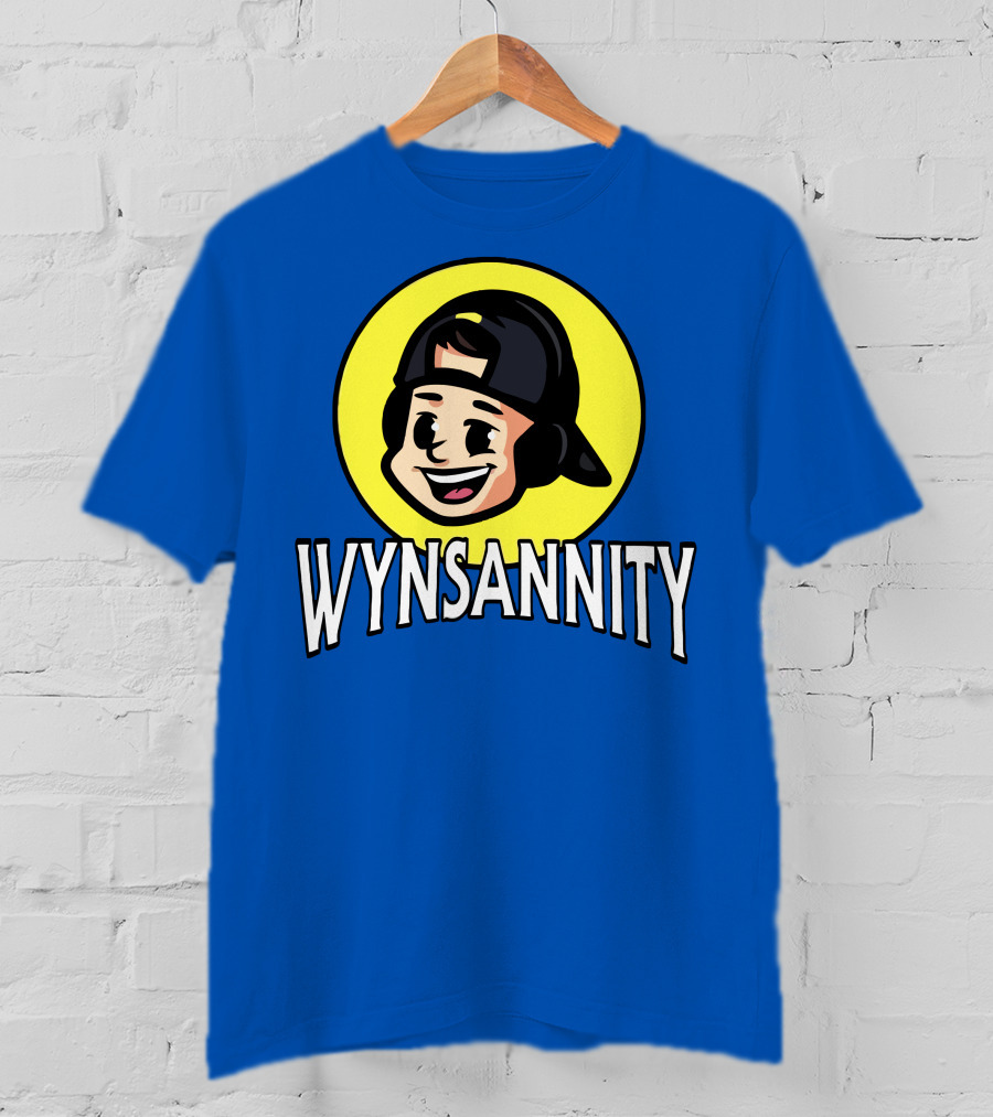 Wynnsanity Cartoon Character With Headphones And Backwards Cap Icon In Yellow Circle T-Shirt