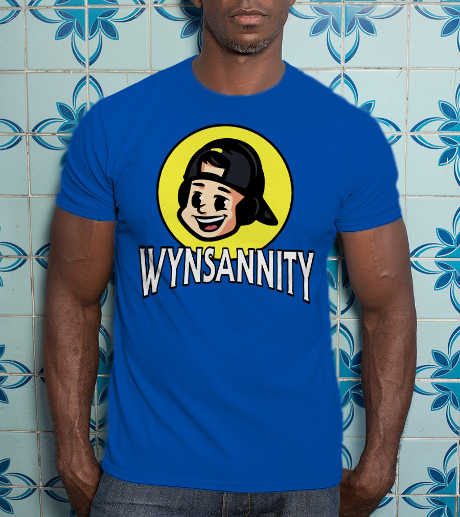 Wynnsanity Cartoon Character With Headphones And Backwards Cap Icon In Yellow Circle T-Shirt