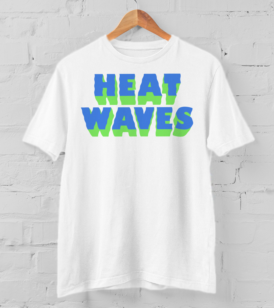 HEAT WAVES Bold 3D Text Design In Blue And Green T-Shirt