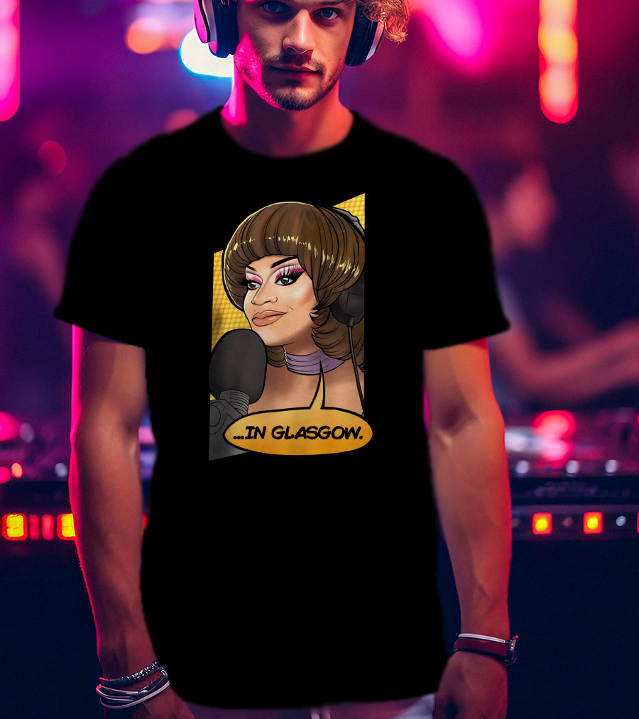 Mybest Judy .in Glasgow Pop Art Style Radio Host Microphone Comic T-Shirt