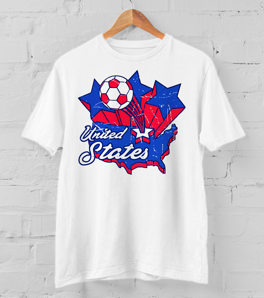 United States Soccer Vintage Map Stars And Ball T-Shirt