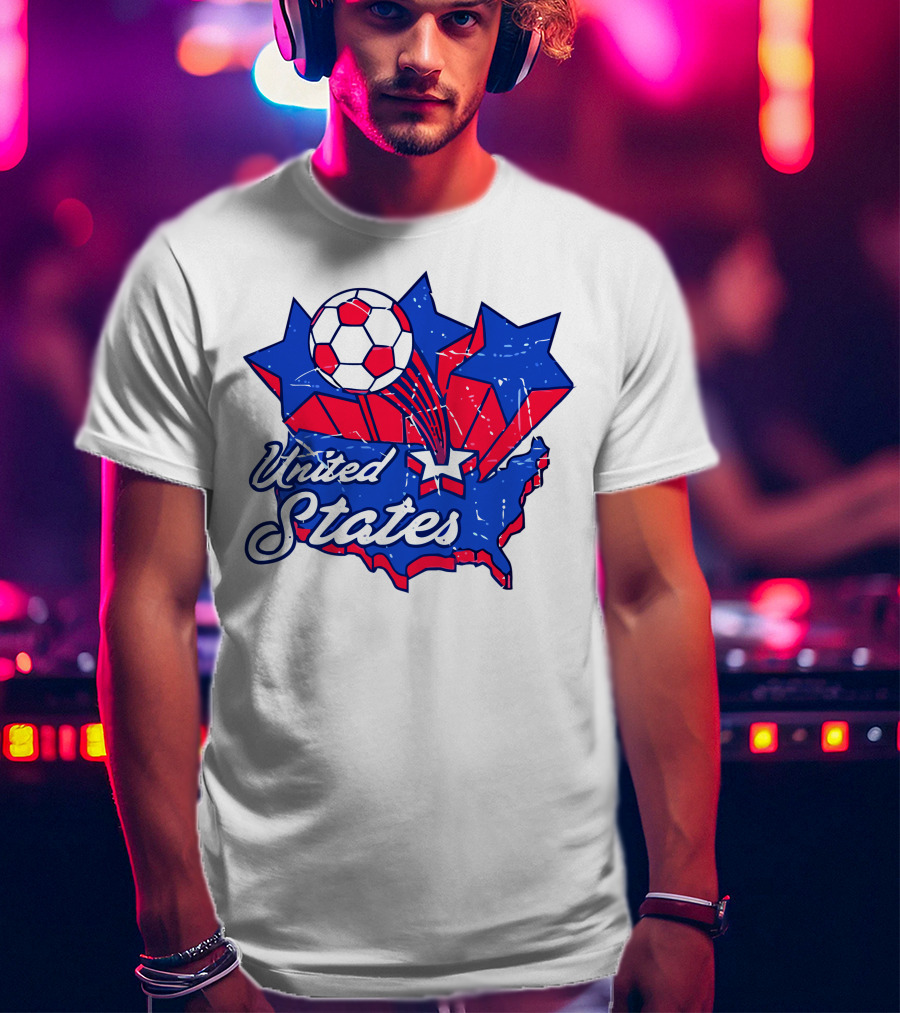 United States Soccer Vintage Map Stars And Ball T-Shirt