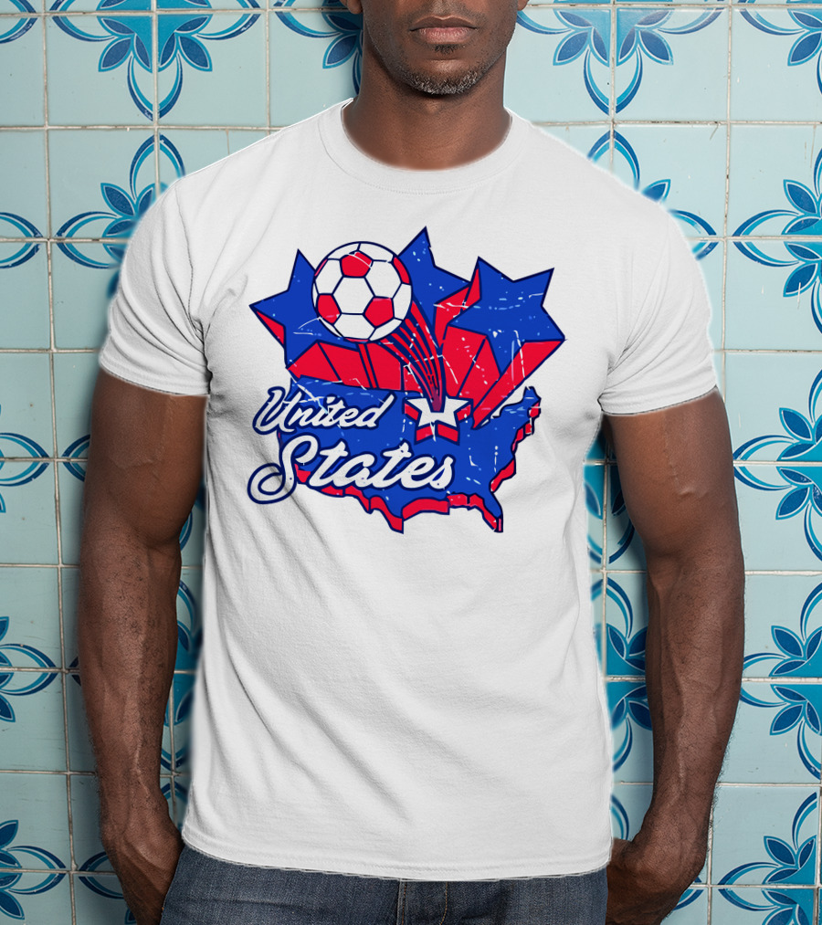 United States Soccer Vintage Map Stars And Ball T-Shirt