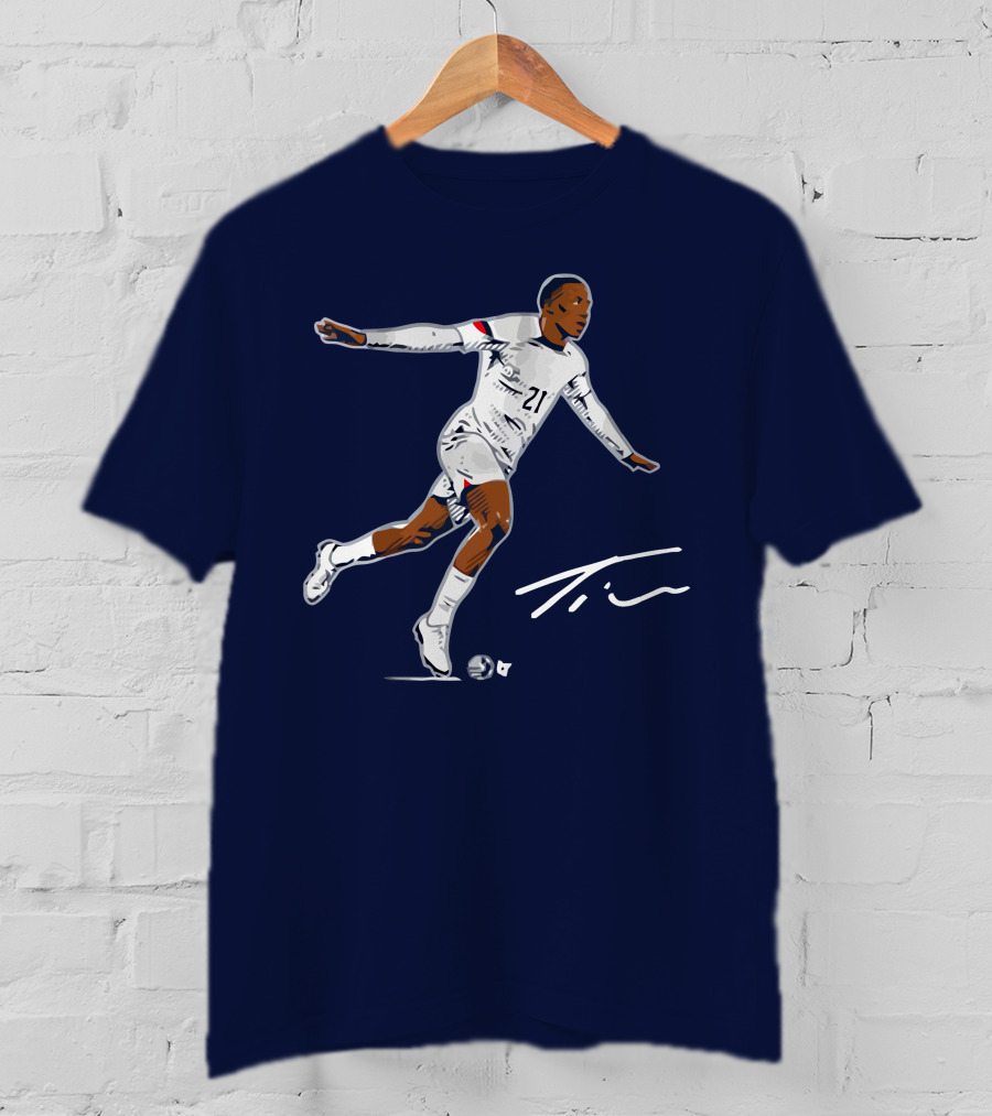 Timothy Weah Signature Soccer Art With Player 21 And Tim Autograph T-Shirt
