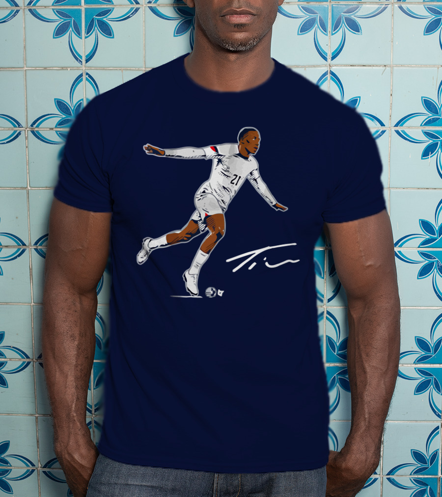 Timothy Weah Signature Soccer Art With Player 21 And Tim Autograph T-Shirt