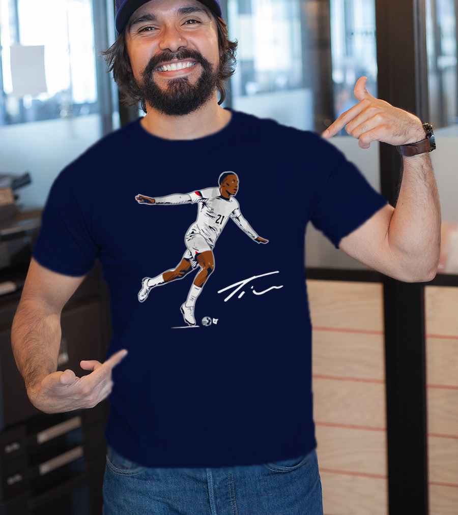 Timothy Weah Signature Soccer Art With Player 21 And Tim Autograph T-Shirt