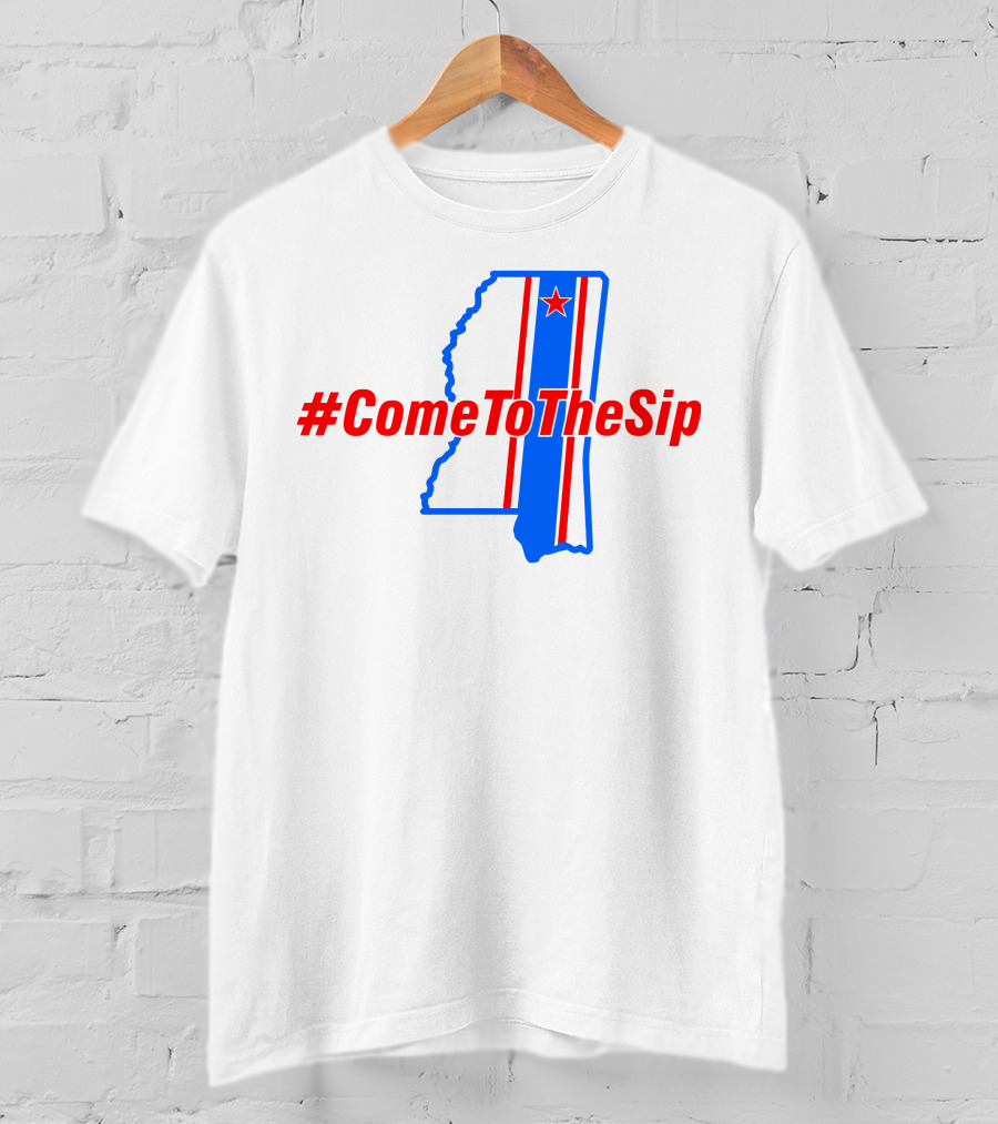 ComeToTheSip Mississippi Map Blue Red Star T-Shirt
