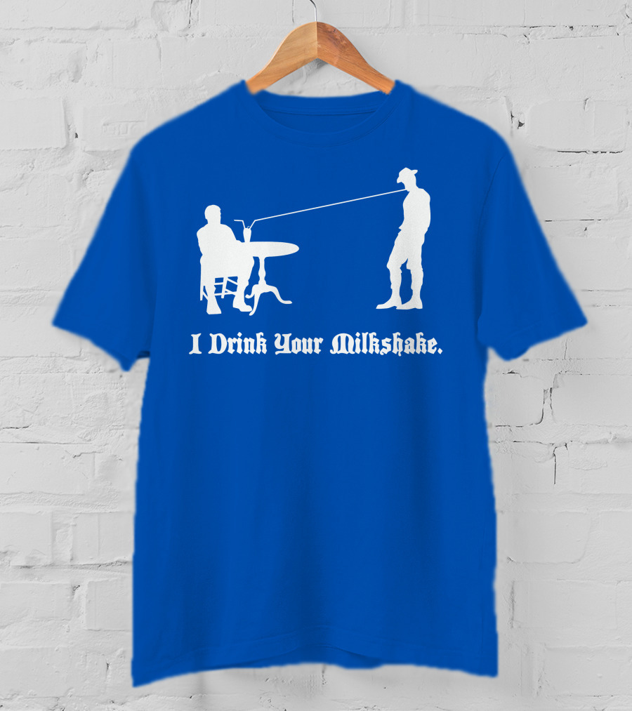 I Drink Your Milkshake Vintage Silhouette Blue T-Shirt