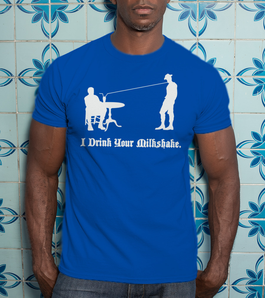 I Drink Your Milkshake Vintage Silhouette Blue T-Shirt