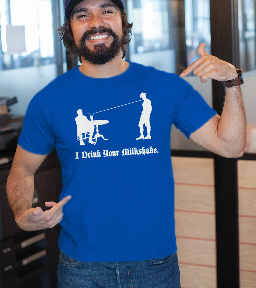 I Drink Your Milkshake Vintage Silhouette Blue T-Shirt