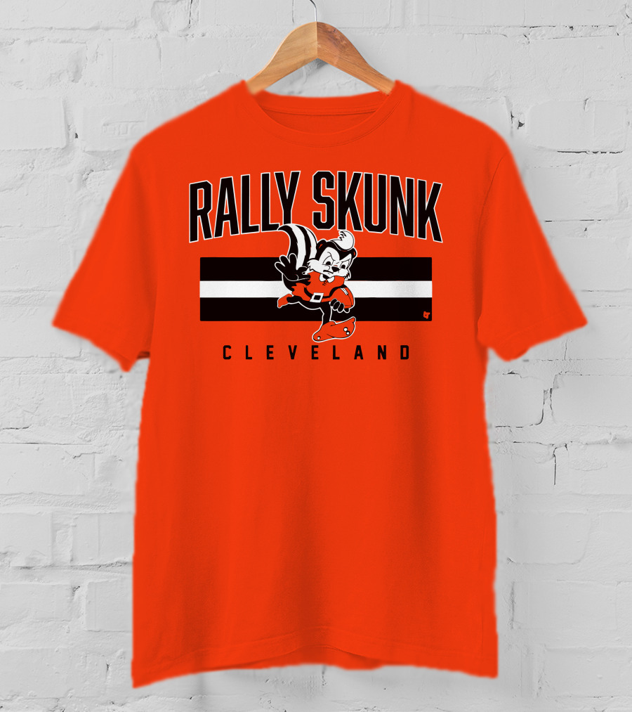 Cleveland Rally Skunk Football Character Sporting Orange Helmets T-Shirt
