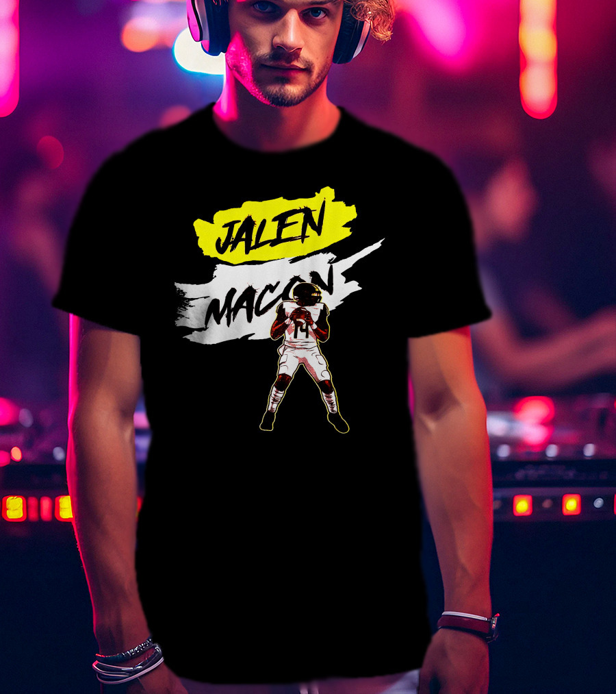 Jalen Macon Football Player Black White Yellow T-Shirt