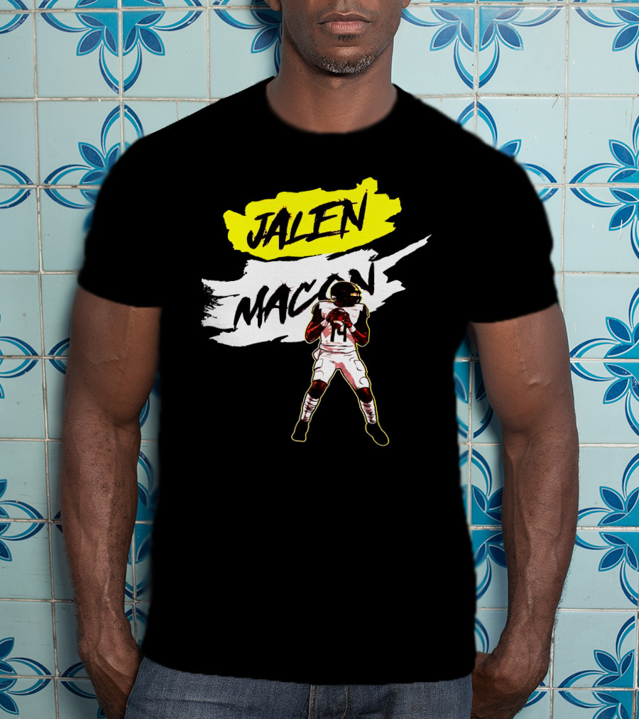 Jalen Macon Football Player Black White Yellow T-Shirt