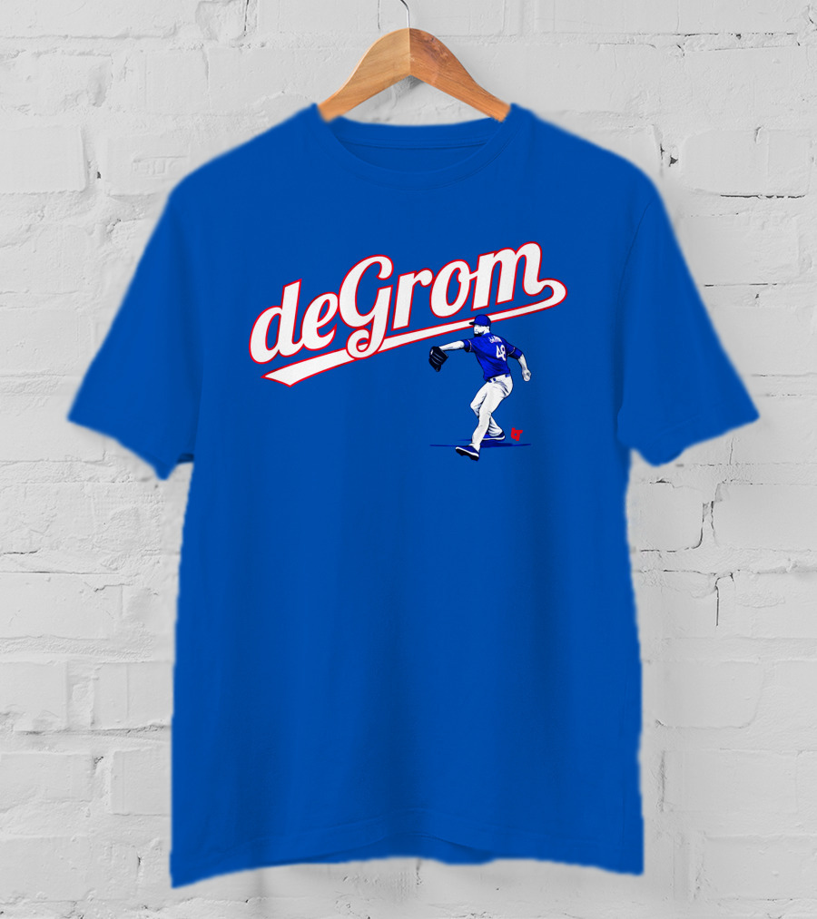 DeGrom Texas Pitching Action Logo Blue T-Shirt